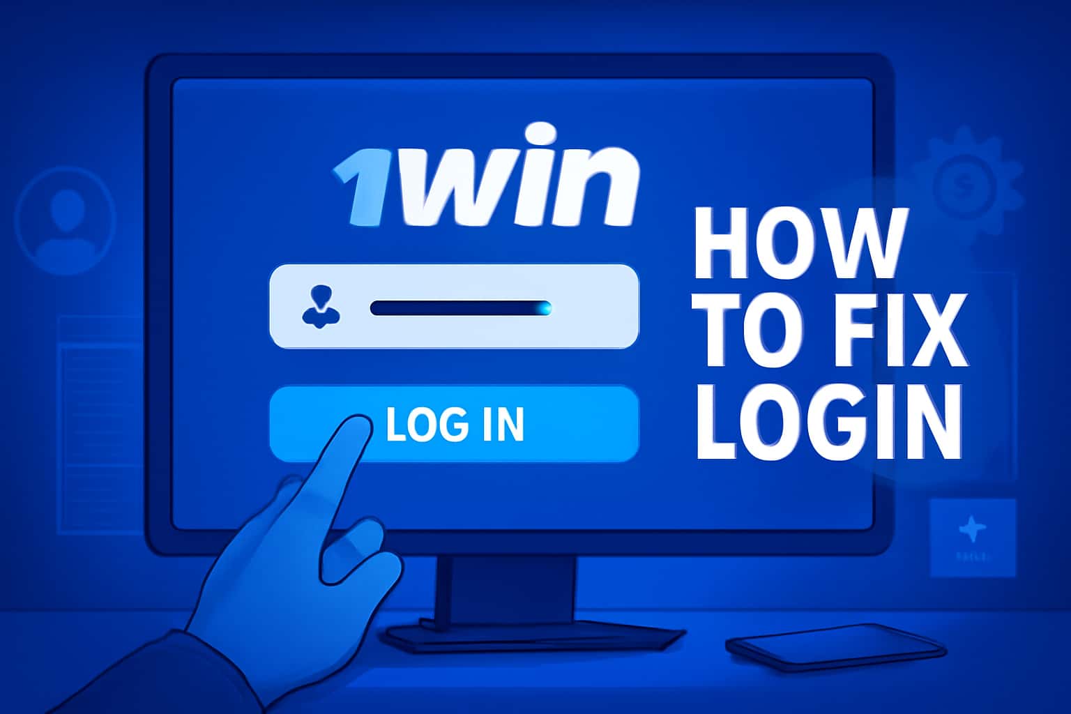 An informative scene depicting troubleshooting steps for 1Win login issues.