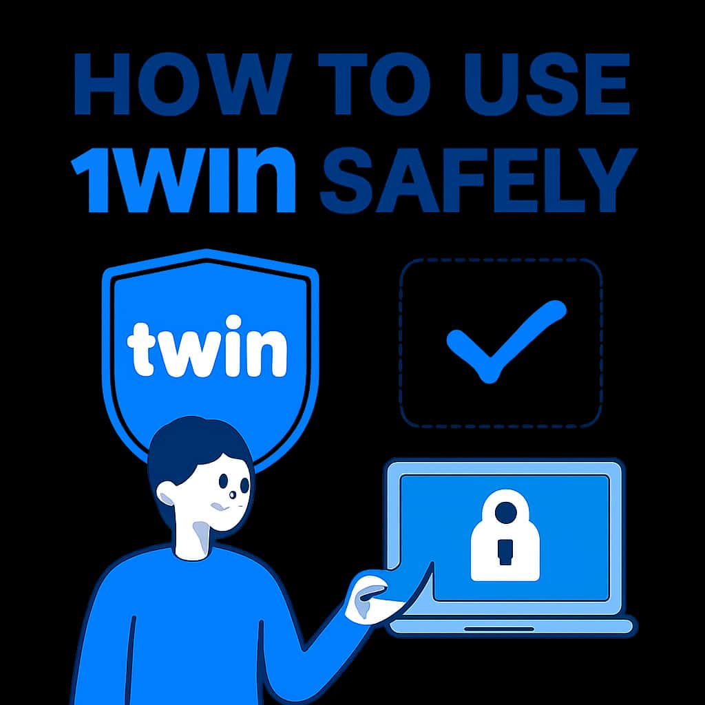 Illustration detailing safety guidelines for using the 1Win platform.