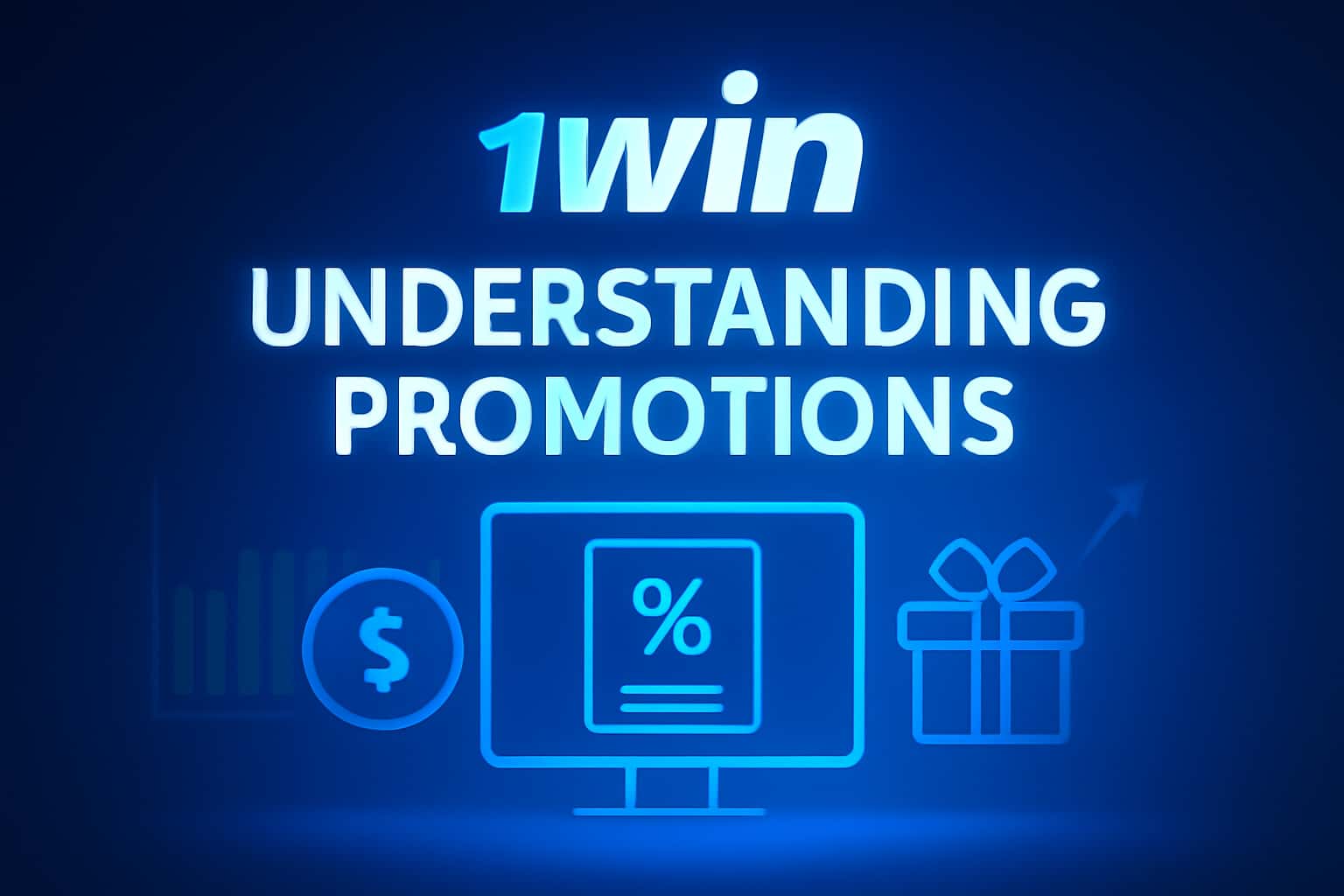 An informational scene illustrating 1Win promotions with clear text.