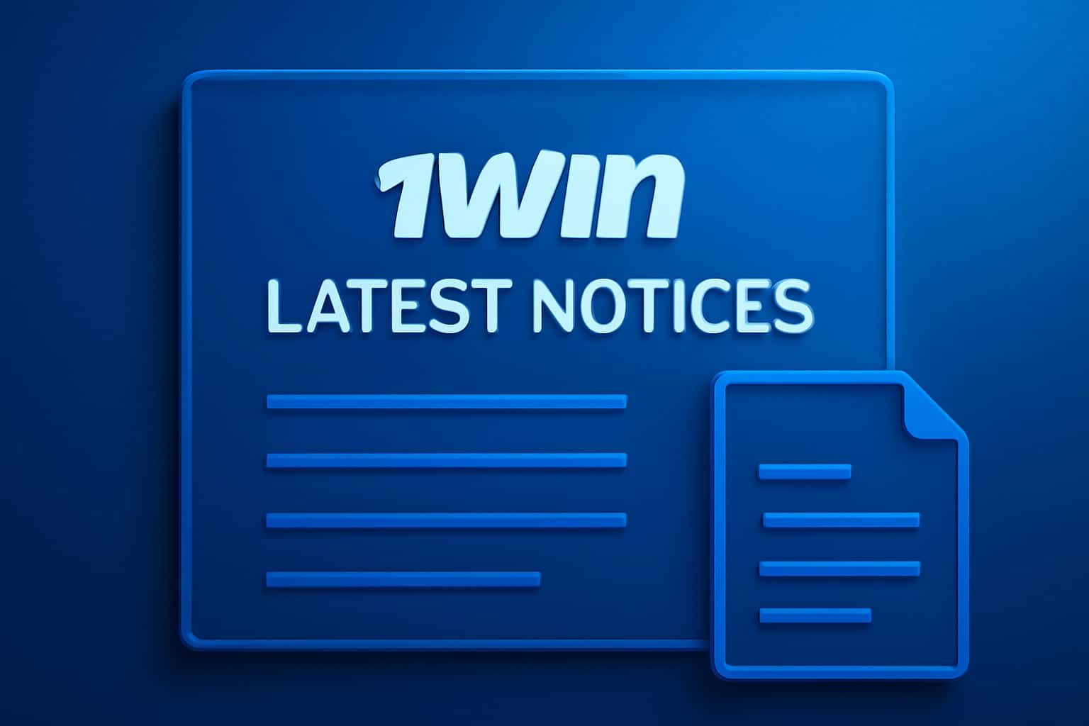An informative graphic showcasing the title 'Latest 1Win Notices' in a tech-themed environment.