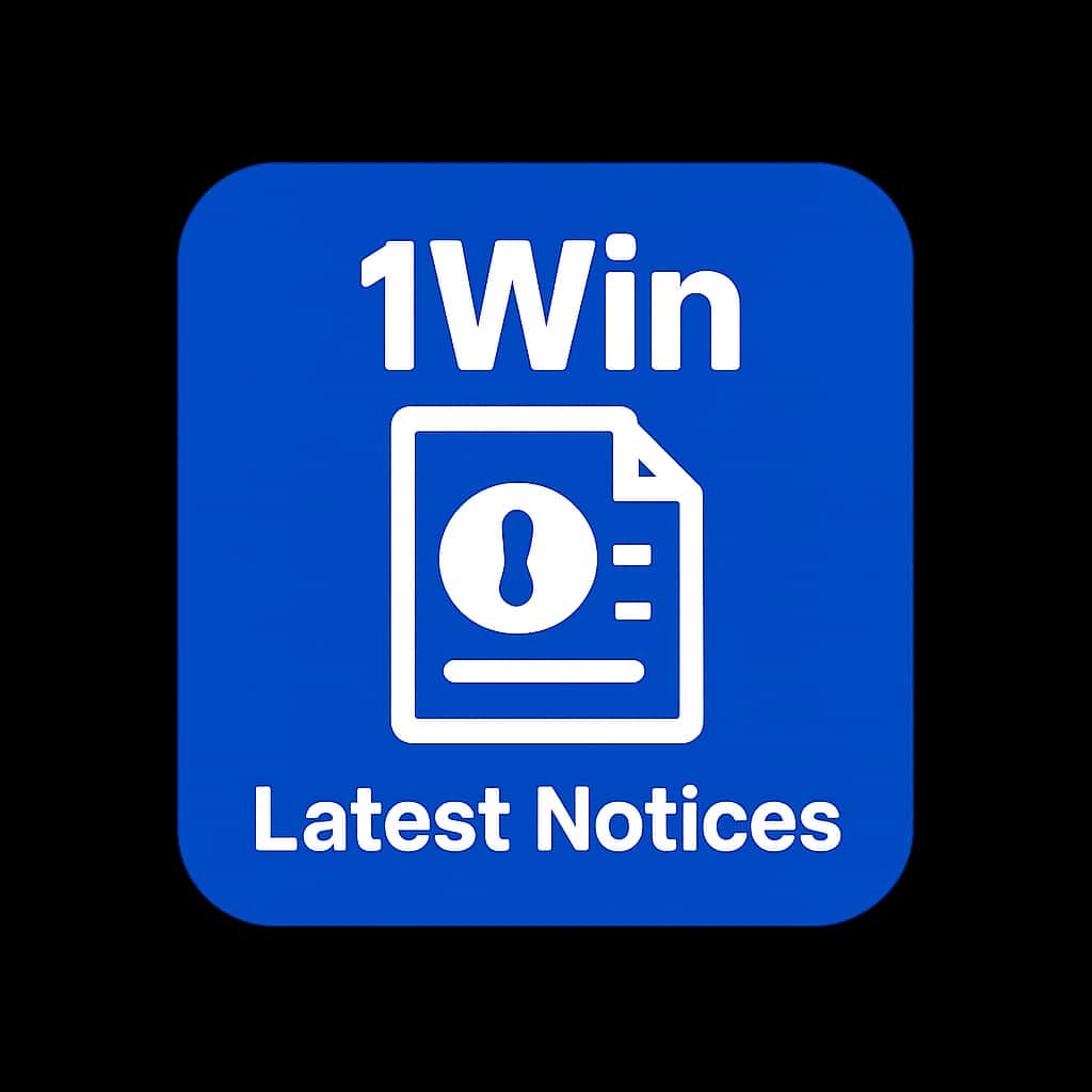 A simple badge design for 'Latest 1Win Notices' in blue tones.